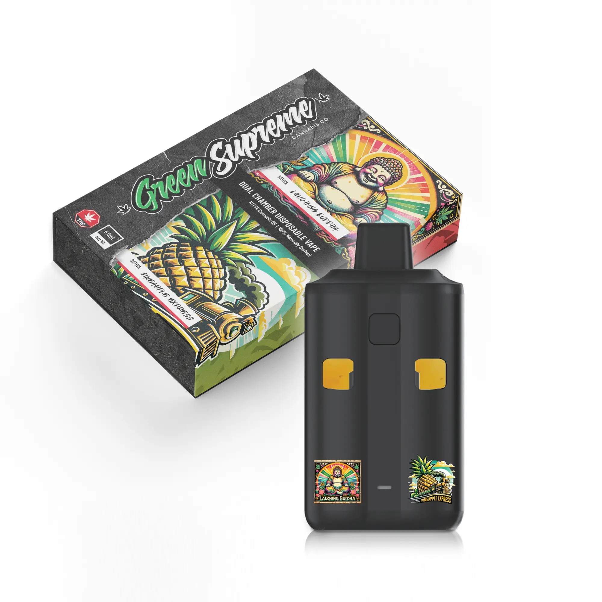 Green Supreme 6g Dual Chamber Vape Pen - Laughing Buddha x Pineapple Express