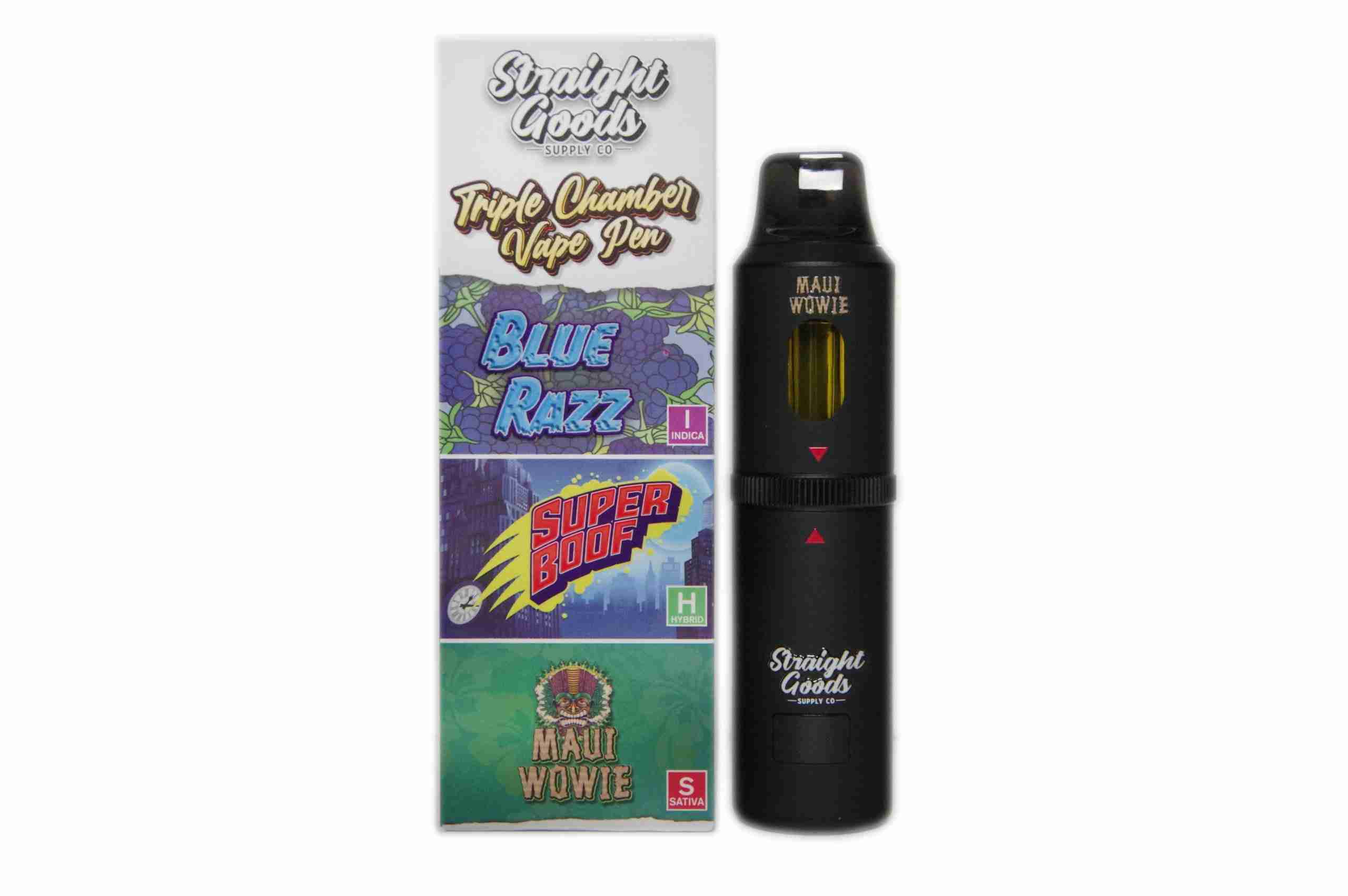 Straight Goods 9g Triple Chamber Vape - Blue Raz + Super Boof + Maui Wowie