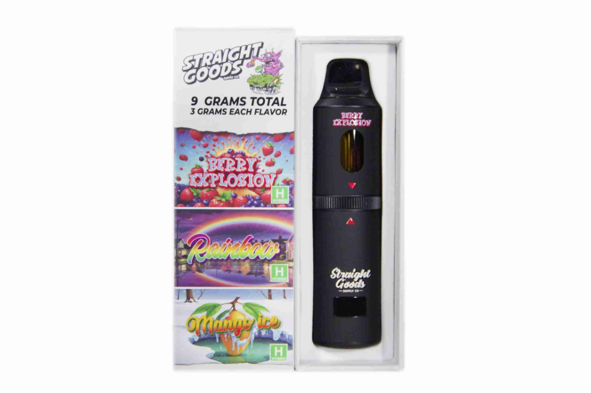 Straight Goods 9g Triple Chamber Vape - Berry Explosion + Rainbow + Mango Ice